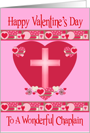 Valentine’s Day to Chaplain, shaded cross on red heart, pink hearts card