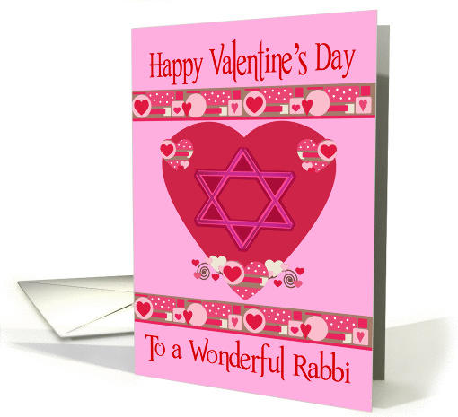 Valentine's Day to Rabbi, shaded Star Of David on red heart, pink card