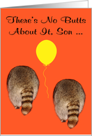 Birthday to Son, Humor, Two raccoon butts on orange, yellow balloon card