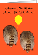Birthday to Husband with Two Raccoon Butts on Orange and a Balloon card