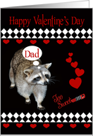 Valentine’s Day To Dad, Raccoon with red hearts on black, diamonds card