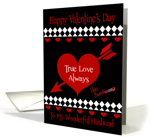 Valentine's Day To Husband, Red hearts on black, white... (1036899)