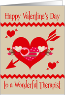 Valentine’s Day To Therapist, red, white, pink hearts with arrows card