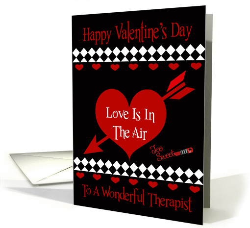 Valentine's Day To Therapist, Red hearts on black, white diamonds card