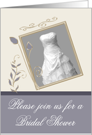 Invitations, Bridal Shower, Lilac Gray, Wedding gown, fancy frame card