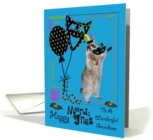Mardi Gras to Grandson a Raccoon Holding a Mask Wearing... (1041499)
