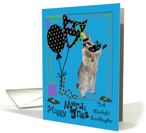 Mardi Gras to Granddaughter with a Raccoon Wearing a Jester Hat card