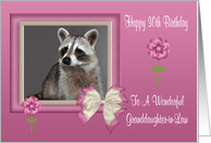 30th Birthday To Granddaughter-in-Law, Raccoon in bow frame, flowers card