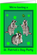 Invitations, St. Patrick’s Day Party, Raccoons with hats and shamrocks card