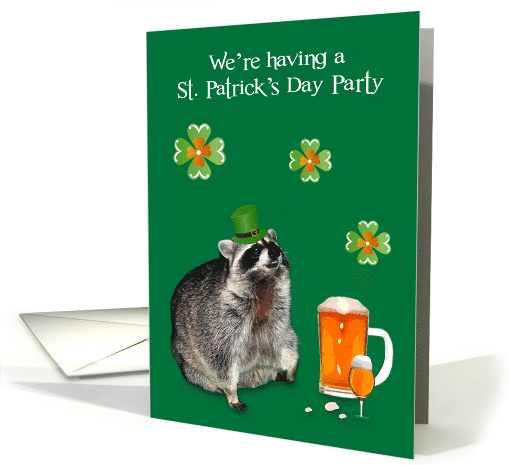 Invitations, St. Patrick's Day Party, Raccoon, pitcher of... (1044543)