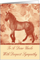 Sympathy To Uncle, Loss Of Horse, Horse on leaf vintage background card