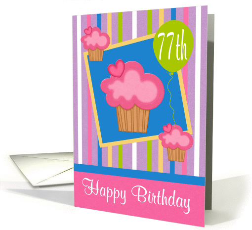 77th Birthday, Pink cupcakes on blue in a frame with a... (1048365)