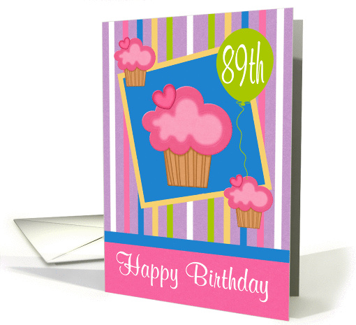 89th Birthday, Pink cupcakes on blue in a frame with a... (1049277)