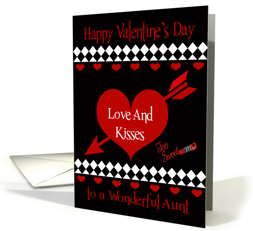 Valentine's Day To Aunt, Red hearts on black, white diamonds card