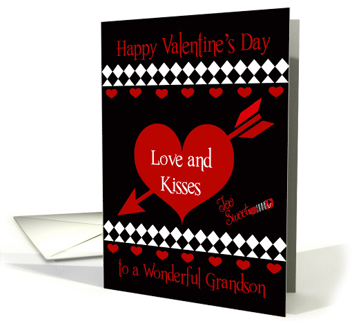 Valentine's Day to Grandson with Red Hearts on a Black Background card