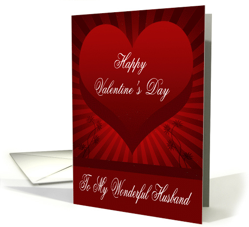 Valentine's Day to Husband with a Red Heart on a Burgundy Striped card