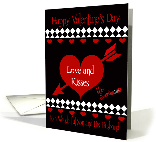 Valentine's Day to Son and His Husband with Red Hearts on Black card
