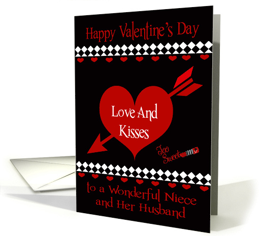 Valentine's Day to Niece and Her Husband with Red Hearts on Black card