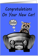 Congratulations On New Car To Brother, Smiling Raccoon Driving A Car card