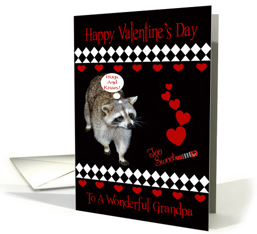 Valentine's Day To Grandpa, Raccoon, red hearts on black,... (1054583)