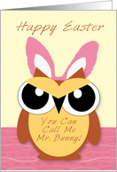 Easter Owl, general, humor, owl with pink bunny ears on pink, white card