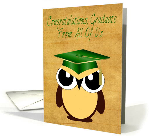 Congratulations, Graduation, From All Of Us, Owl with cap, tassel card