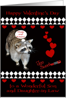 Valentine’s Day to Son and Daughter in Law with a Raccoon and Hearts card