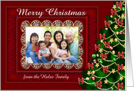 Christmas Custom Name Photo Card with a Deep Burgundy Frame card