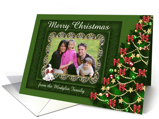 Christmas, custom name photo card, Deep green fancy... (1059427)