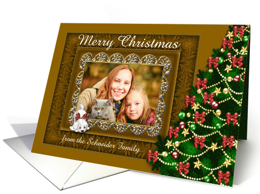 Christmas, custom name photo card, Deep gold fancy frame,... (1059429)