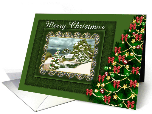 Christmas, general, Deep green fancy frame with snowy... (1059437)