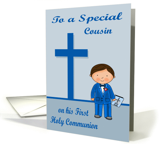 Congratulations On First Communion to Cousin, Brown Hair Boy card