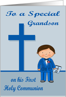 Congratulations On First Communion to Grandson with Brown Haired Boy card