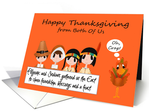 Thanksgiving from Both Of Us with Pilgrims and a Cute Turkey card