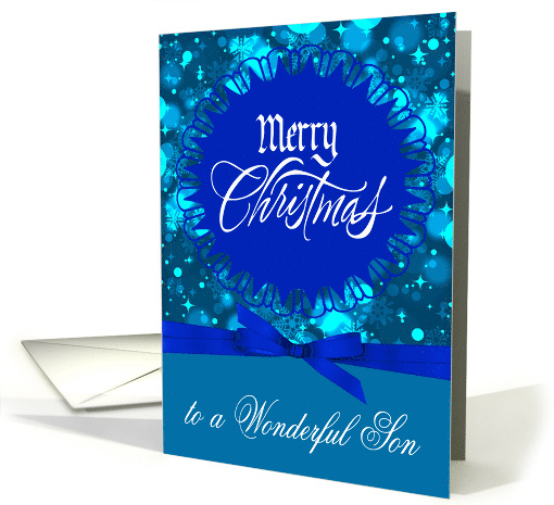 Christmas to Son Card with a Festive Design against a Deep Blue card