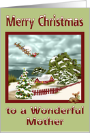 Christmas to Mother, beautiful snowy scene with Santa and reindeer card