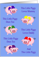 Wedding Anniversary to Mummy and Daddy with Little Piggies with Bows card