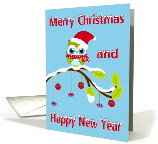 Christmas, general, Owl with Santa Claus hat sitting on a... (1070863)