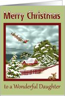 Christmas to Daughter with a Beautiful Snowy Scene and Santa Claus card