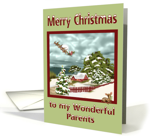 Christmas to Parents Beautiful Snowy Scene with Santa and... (1071397)
