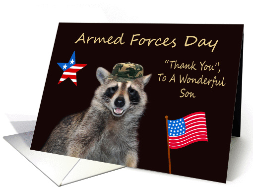 Armed Forces Day To Son, cute patriotic American raccoon... (1076958)