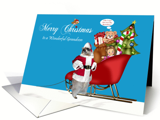 Christmas to Grandson, Raccoon Santa Claus with a full... (1080848)