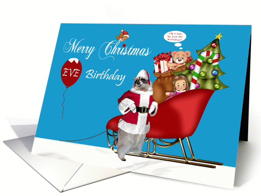 Birthday on Christmas Eve, general, Raccoon Santa Claus, balloon card