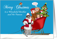 Christmas to Brother and Fiancee, Raccoon Santa Claus with full sleigh card