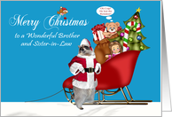 Christmas to Brother and Sister-in-Law, Raccoon Santa Claus, sleigh card