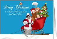 Christmas to Daughter and Wife, Raccoon Santa Claus with a sleigh card