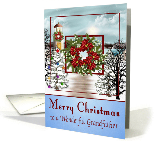 Christmas to Grandfather, snowy lighthouse scene on blue... (1083998)