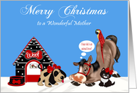 Christmas to Mother, dog with his dog house, horse, parrot and cat card