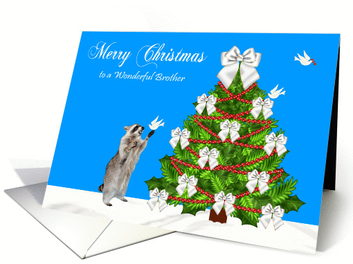 Christmas to Brother, Raccoon with a dove on his hand,... (1085750)