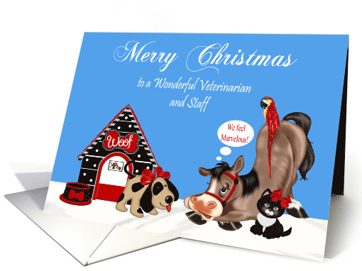 Christmas to Veterinarian and Staff with Cute Animals in the Snow card